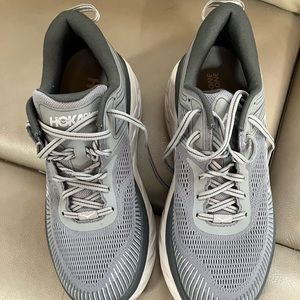 ONLY WORN ONCE  Men’s Hoka one one running shoes.  Beautiful slate grey color